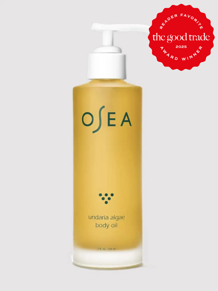 OSEA Undaria Algae Body Oil in a transparent pump bottle, featuring a "AlsWell Blog Award Winner 2025" badge in the top right corner.