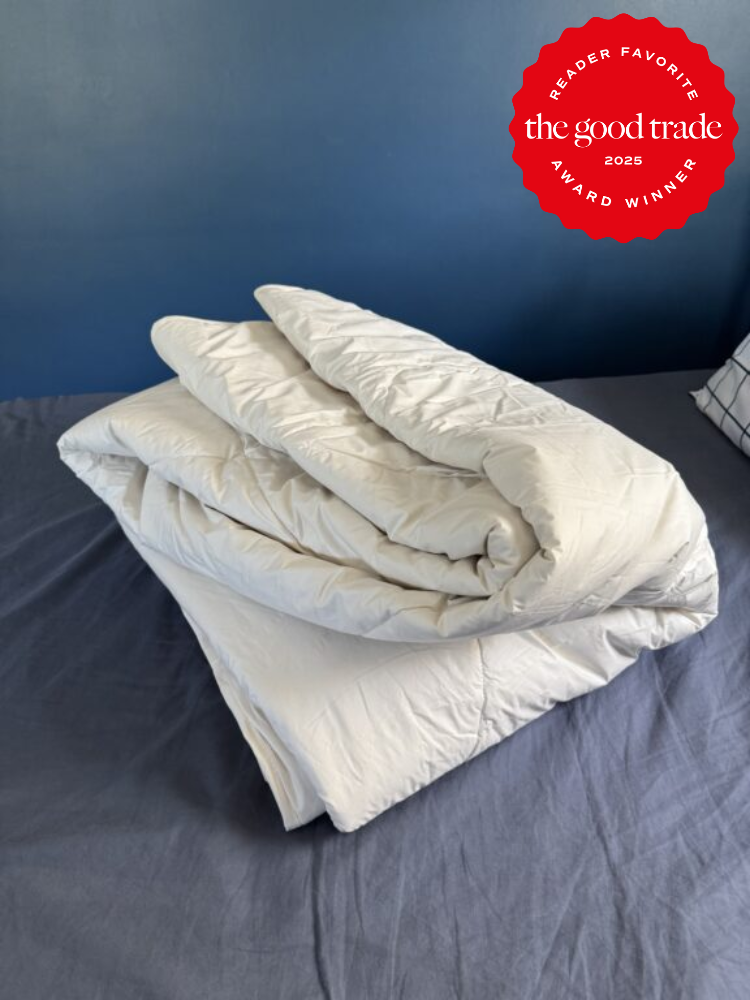 Folded white blanket on a bed with a blue wall in the background. A red badge reads "Reader Favorite AlsWell Blog 2025 Award Winner.